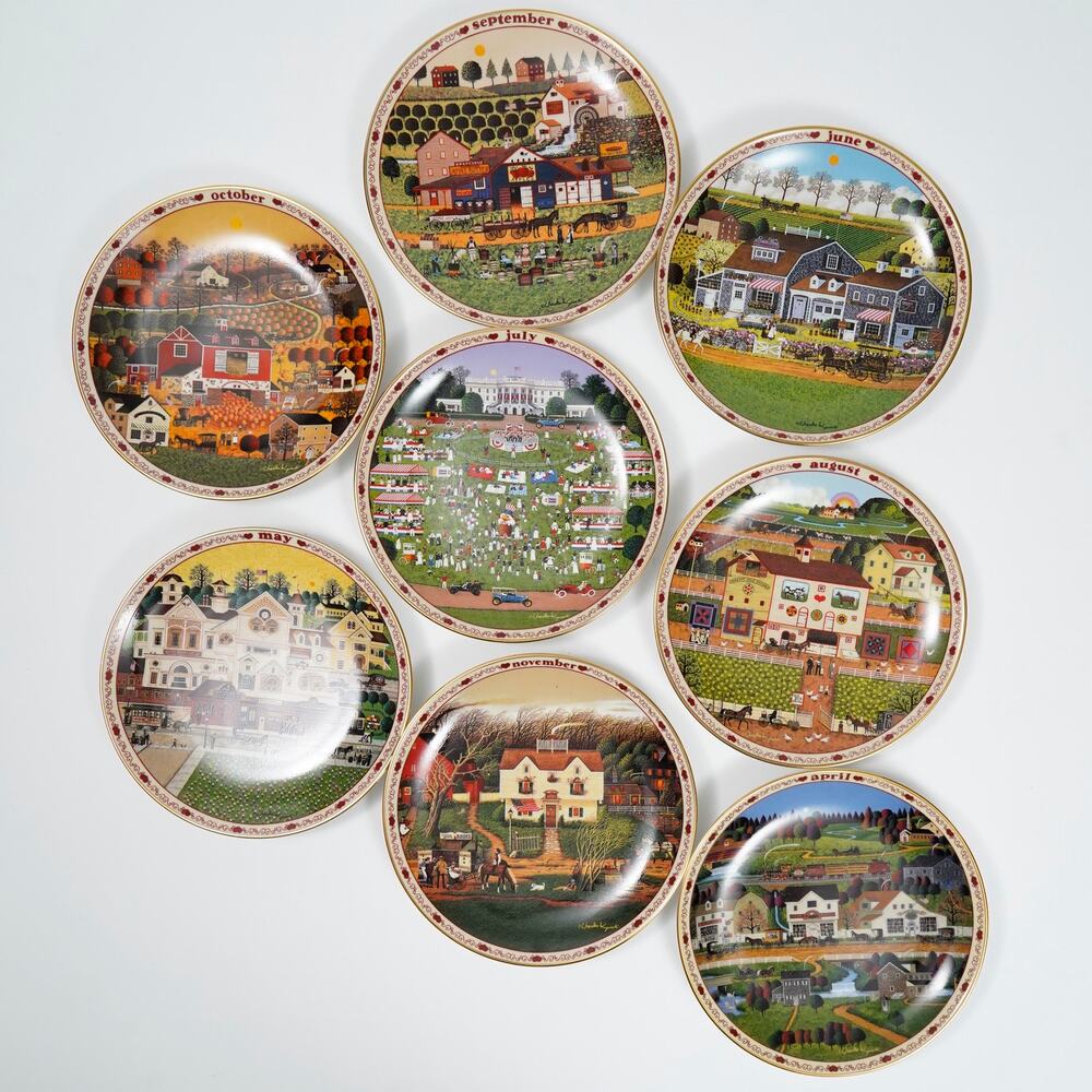 Vintage Bradford Exchange 8 Collector Plates Set April-November w/ COA Country